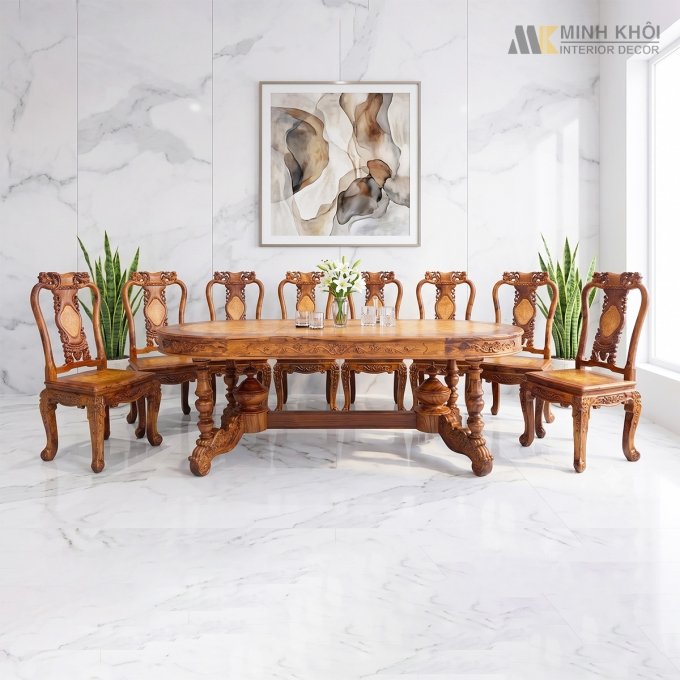 Bàn Ghế Ăn Gỗ Cẩm Lai 8 Ghế Cao Cấp - BA916