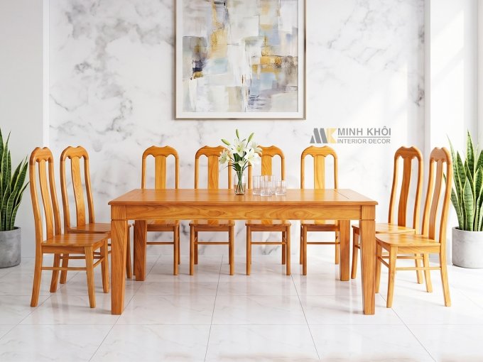 Bàn Ghế Ăn Gõ Đỏ Cao Cấp 8 Ghế Đầu Bò - BA1002