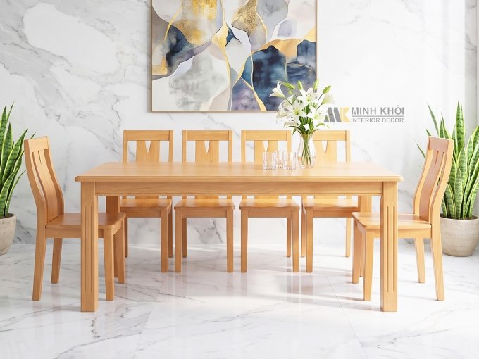 Bàn ghế Ăn Gỗ Hình Chữ Nhật Gỗ Tự Nhiên 6 Ghế - BA243