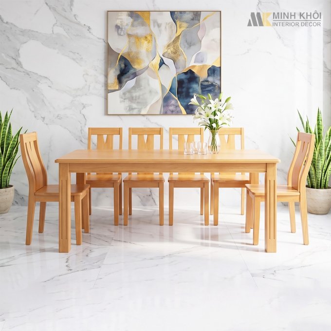Bàn ghế Ăn Gỗ Hình Chữ Nhật Gỗ Tự Nhiên 6 Ghế - BA243