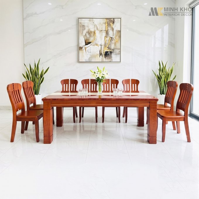 Bàn Ghế Ăn Gỗ Tự Nhiên Mặt Đá 8 Ghế - BA230
