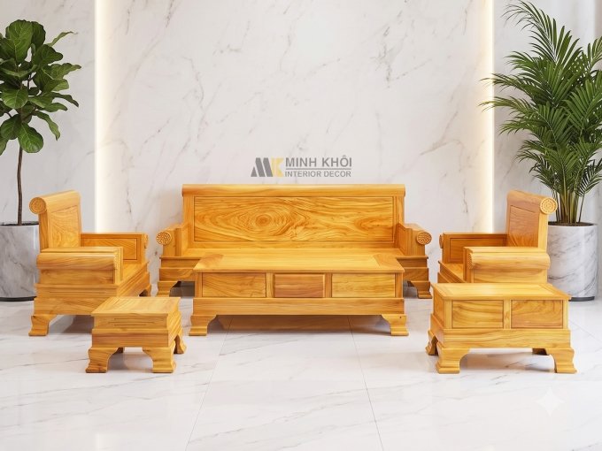Bàn Ghế Phòng Khách Gỗ Gõ Đỏ Cao Cấp - SL952