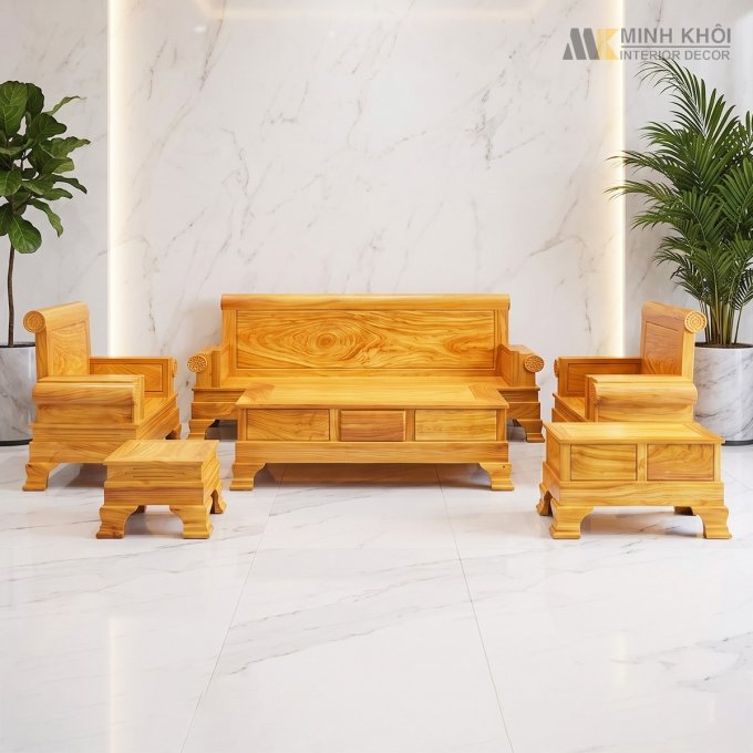 Bàn Ghế Phòng Khách Gỗ Gõ Đỏ Cao Cấp - SL952