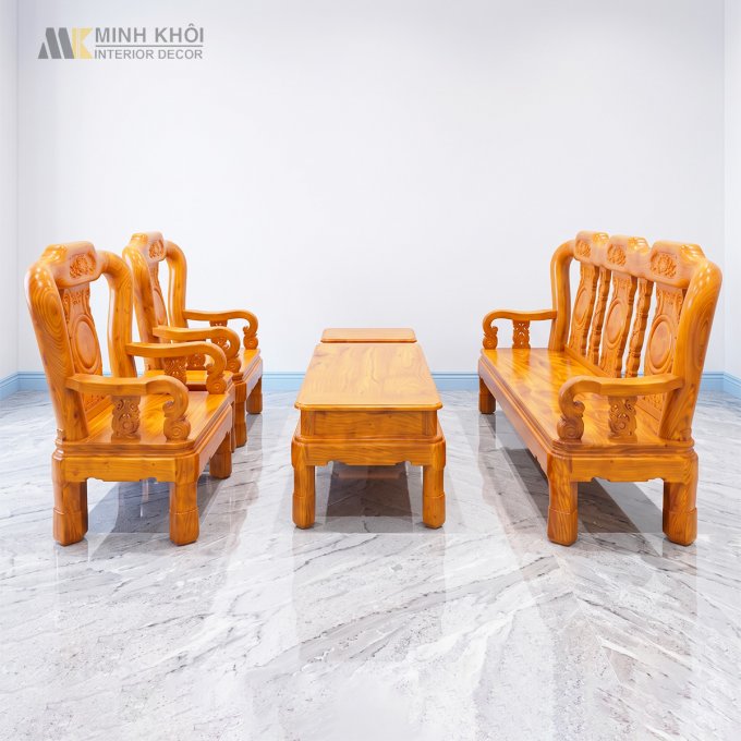 Bàn Ghế Salon Gỗ Hương Đá Tay 10 Chân Xoay - SL993