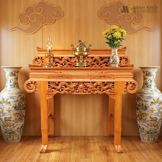 Bàn Gia Tiên 2 Tầng Gỗ Căm Xe 1m54 - BT201