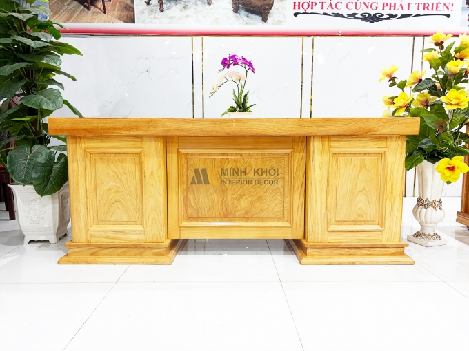 Bàn Làm Việc Gỗ Gõ Đỏ Mặt Dày Nguyên Tấm - BLV995