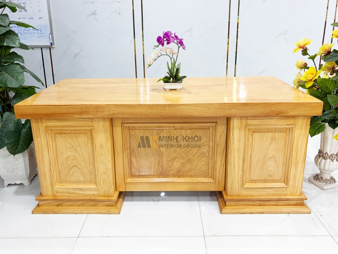 Bàn Làm Việc Gỗ Gõ Đỏ Mặt Dày Nguyên Tấm - BLV995