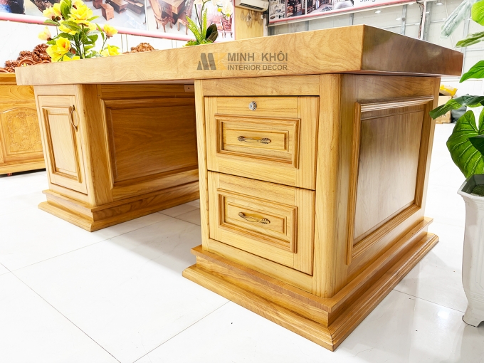 Bàn Làm Việc Gỗ Gõ Đỏ Mặt Dày Nguyên Tấm - BLV995
