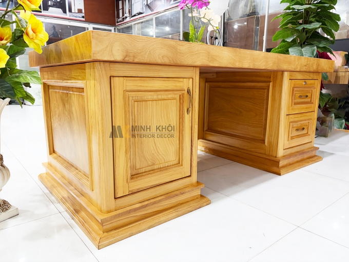 Bàn Làm Việc Gỗ Gõ Đỏ Mặt Dày Nguyên Tấm - BLV995