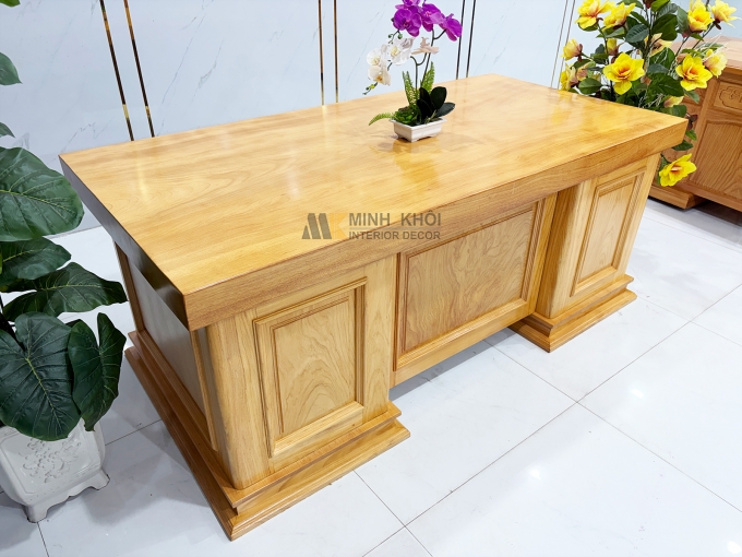 Bàn Làm Việc Gỗ Gõ Đỏ Mặt Dày Nguyên Tấm - BLV995