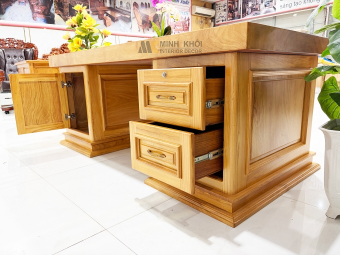 Bàn Làm Việc Gỗ Gõ Đỏ Mặt Dày Nguyên Tấm - BLV995
