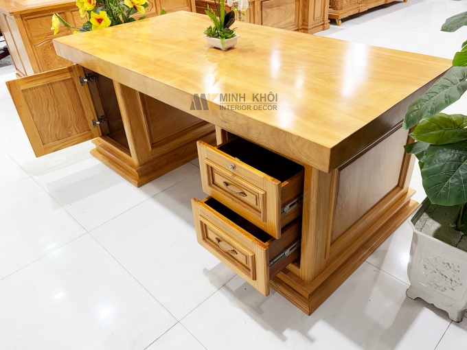 Bàn Làm Việc Gỗ Gõ Đỏ Mặt Dày Nguyên Tấm - BLV995