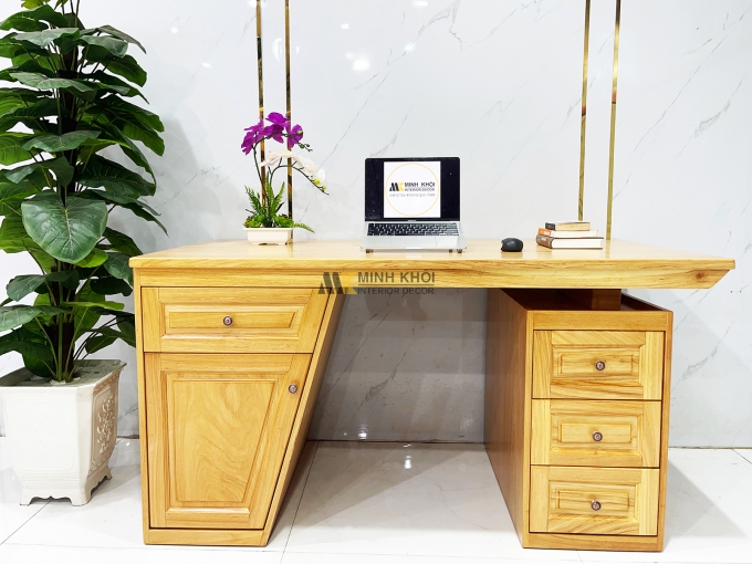 Bàn Làm Việc Gỗ Gõ Đỏ Mặt Liền Nguyên Tấm - BLV998