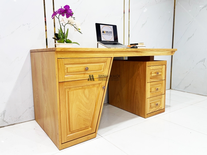 Bàn Làm Việc Gỗ Gõ Đỏ Mặt Liền Nguyên Tấm - BLV998