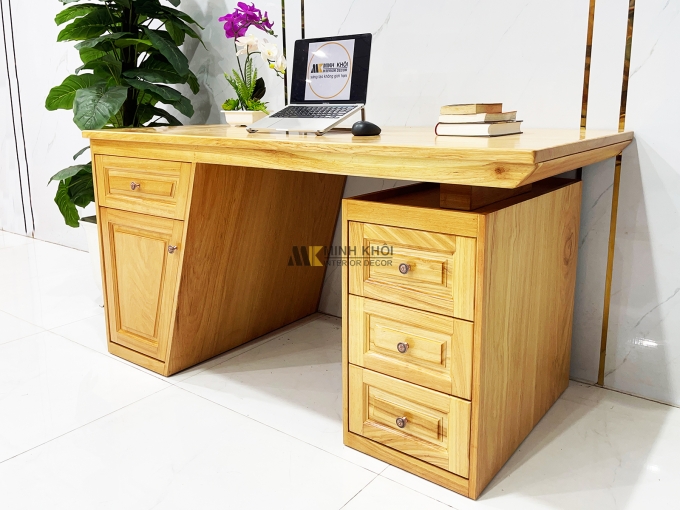 Bàn Làm Việc Gỗ Gõ Đỏ Mặt Liền Nguyên Tấm - BLV998