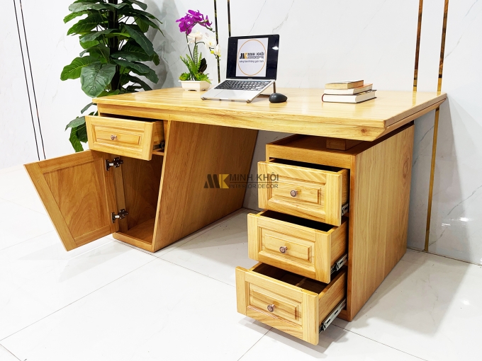 Bàn Làm Việc Gỗ Gõ Đỏ Mặt Liền Nguyên Tấm - BLV998