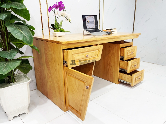 Bàn Làm Việc Gỗ Gõ Đỏ Mặt Liền Nguyên Tấm - BLV998