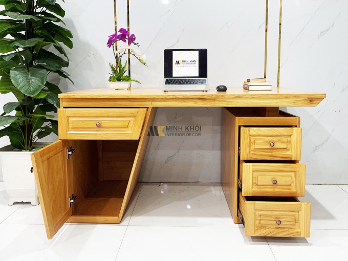 Bàn Làm Việc Gỗ Gõ Đỏ Mặt Liền Nguyên Tấm - BLV998
