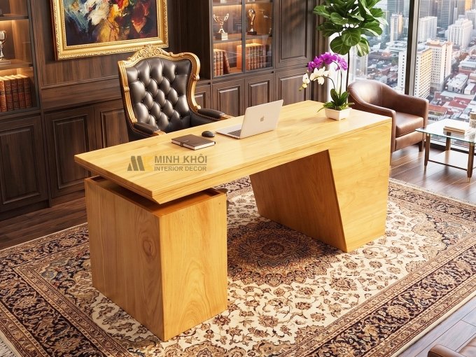 Bàn Làm Việc Gỗ Gõ Đỏ Mặt Liền Nguyên Tấm - BLV998