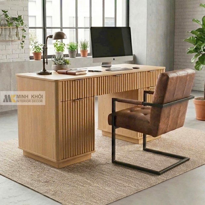 Bàn Làm Việc MDF Hiện Đại Cánh Sóng - BLV005