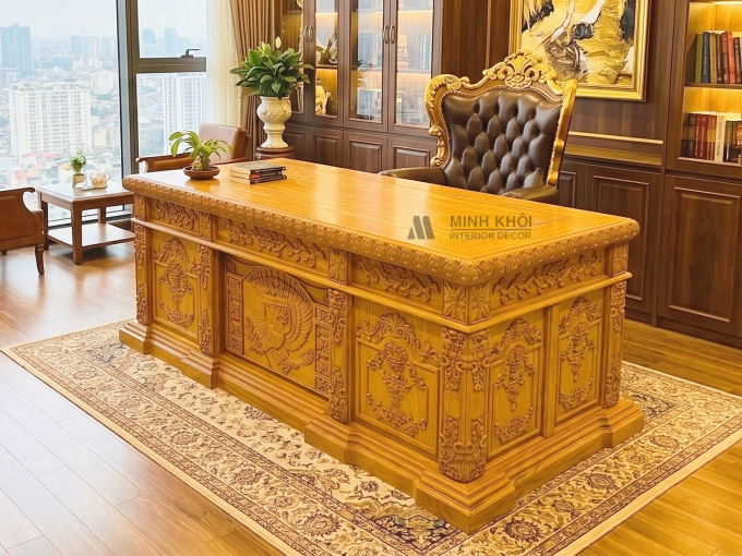 Bàn Lãnh Đạo Gỗ Gõ Đỏ Louis Hoàng Gia Cao Cấp - BLV929