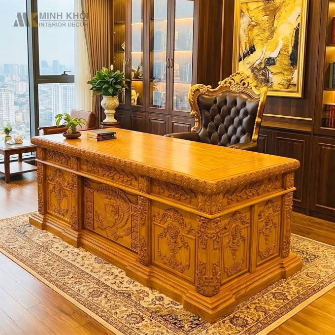 Bàn Lãnh Đạo Gỗ Gõ Đỏ Louis Hoàng Gia Cao Cấp - BLV929