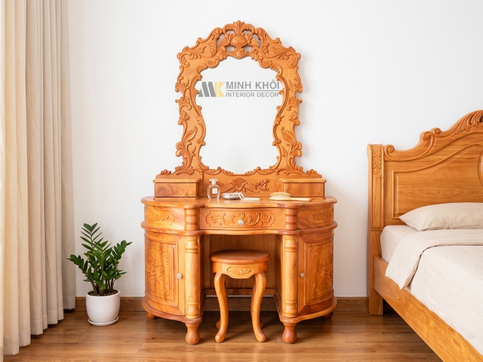 Bàn Makeup Gỗ Gõ Đỏ Khung Tranh - BTD1009