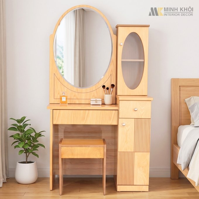 Bàn Phấn Đẹp Màu Gỗ Sồi - BTD914