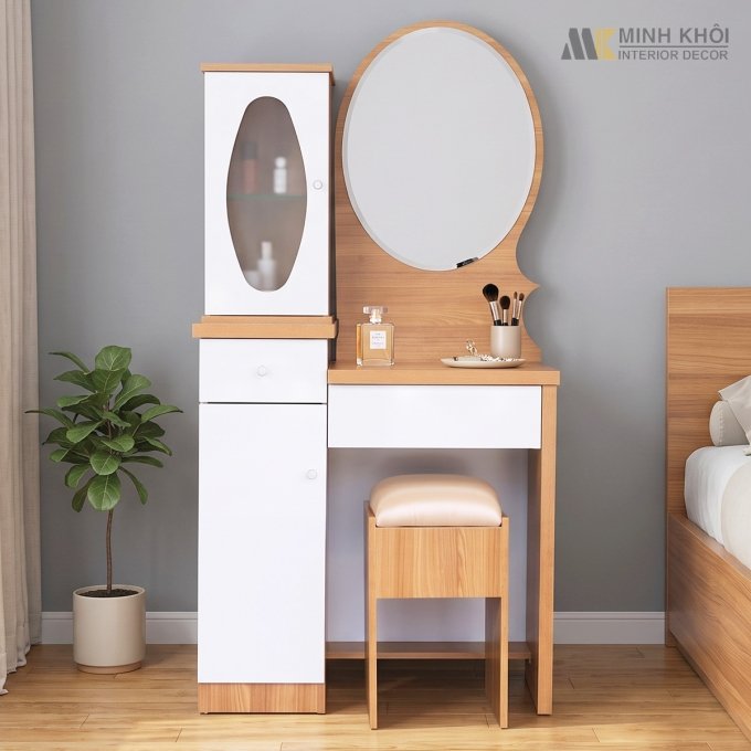 Bàn Phấn Đẹp Trắng Gỗ Sồi - BTD916