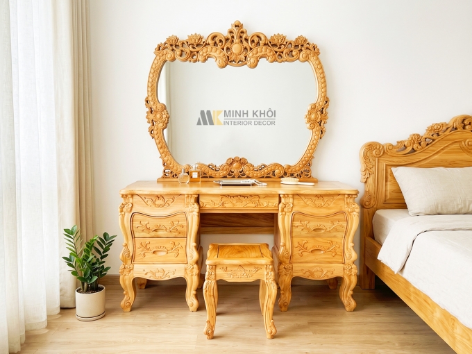 Bàn Phấn Gõ Đỏ 1m4 Cao Cấp - BTD1014