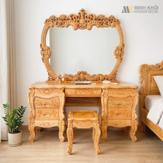 Bàn Phấn Gõ Đỏ 1m4 Cao Cấp - BTD1014