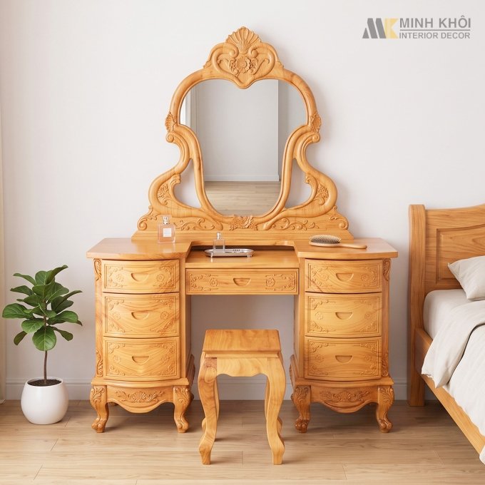 Bàn Phấn Gỗ Gõ Đỏ Cổ Điển - BTD1011