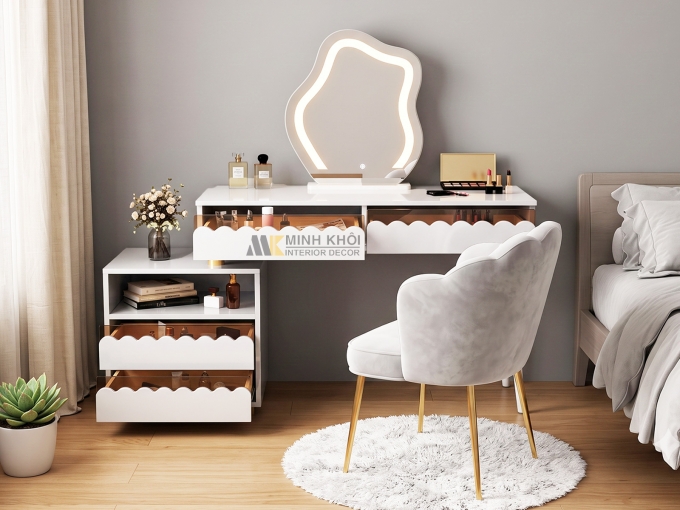 Bàn Phấn MDF Hàn Quốc Màu Trắng Xám - BTD301