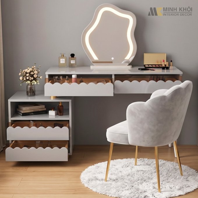 Bàn Phấn MDF Hàn Quốc Màu Trắng Xám - BTD301