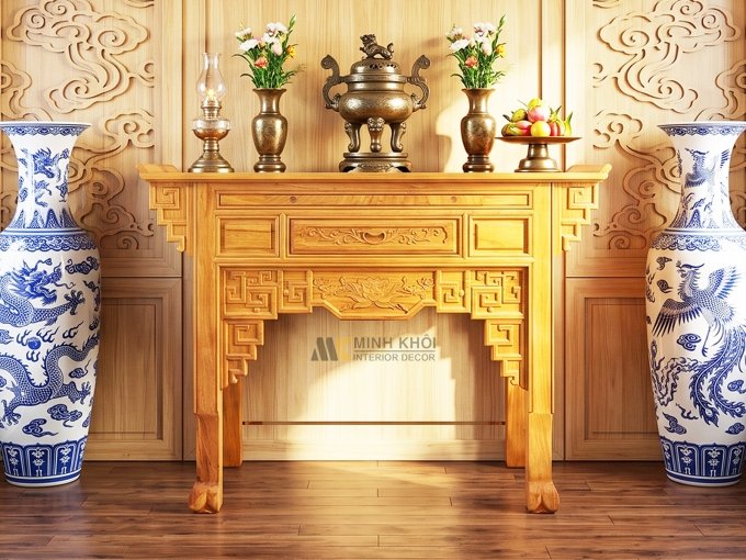 Bàn Thờ Gia Tiên Gỗ Gõ Đỏ Chạm Khắc Hoa Sen - BT905