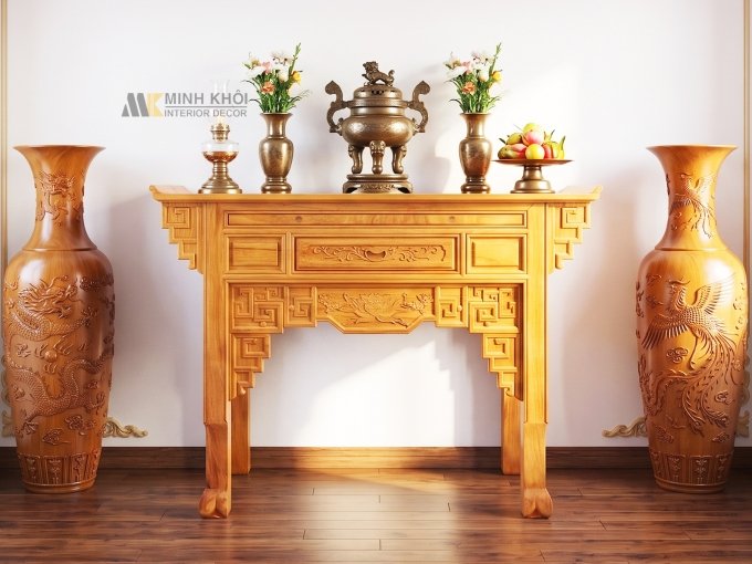 Bàn Thờ Gia Tiên Gỗ Gõ Đỏ Chạm Khắc Hoa Sen - BT905