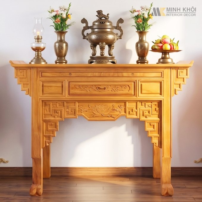 Bàn Thờ Gia Tiên Gỗ Gõ Đỏ Chạm Khắc Hoa Sen - BT905