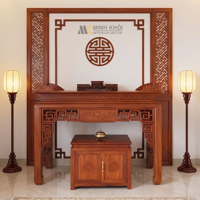 Bàn Thờ Gia Tiên Gỗ Hương Đá 1 Tầng - BT799