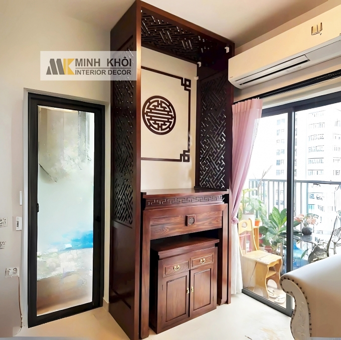 Bàn Thờ Gia Tiên Gỗ Sồi Màu Óc Chó - BT598