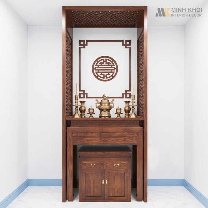 Bàn Thờ Gia Tiên Gỗ Sồi Phủ Óc Chó - BT598