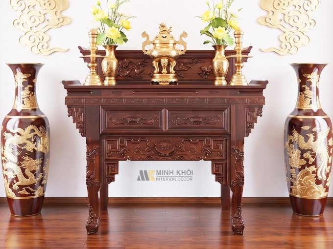 Bàn Thờ Gỗ Cẩm Thị 2 Tầng Chạm Tứ Linh - BT209