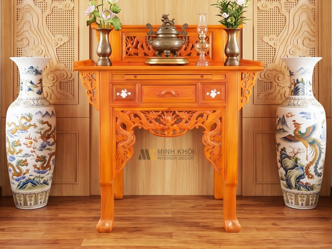 Bàn Thờ Gỗ Căm Xe 2 Tầng Chạm Rồng - BT204