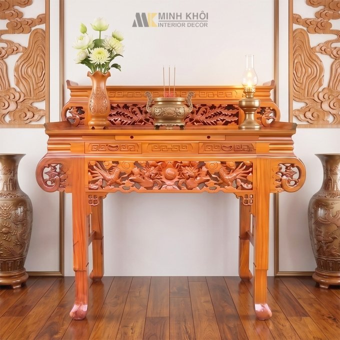 Bàn Thờ Gỗ Căm Xe Chạm Phượng Hoàng 1m47 - BT216