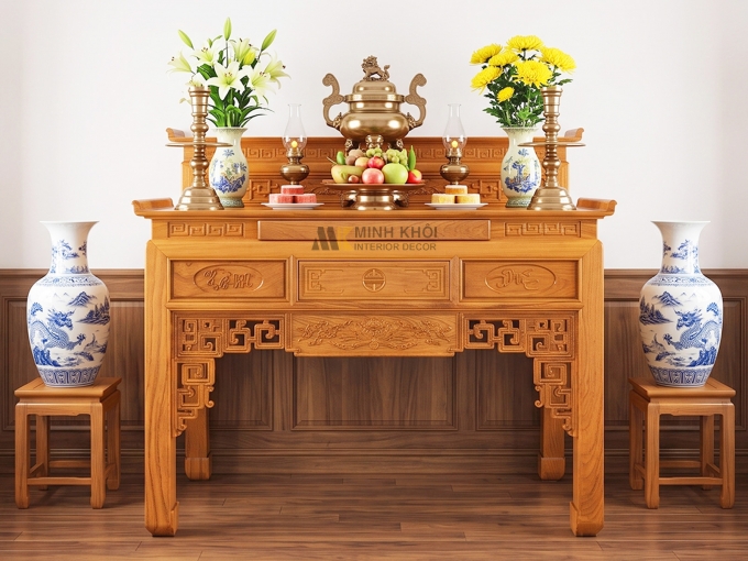 Bàn Thờ Gỗ Gõ Đỏ 2 Tầng Diềm Tâm Đức - BT914
