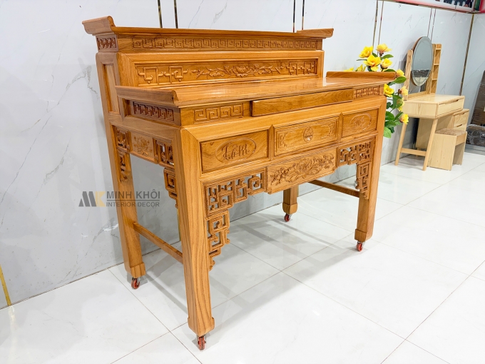 Bàn Thờ Gỗ Gõ Đỏ 2 Tầng Diềm Tâm Đức - BT914
