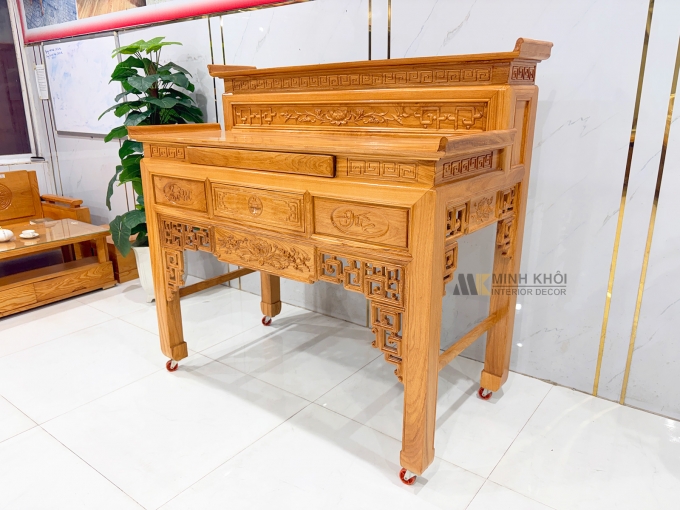 Bàn Thờ Gỗ Gõ Đỏ 2 Tầng Diềm Tâm Đức - BT914