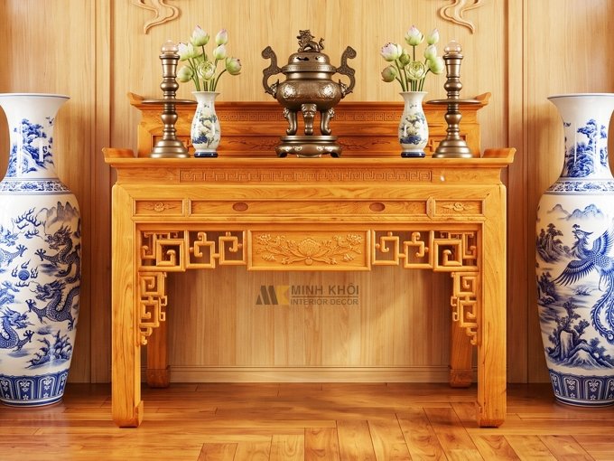 Bàn Thờ Gỗ Hương Đá 2 Tầng Chạm Hoa Sen - BT908