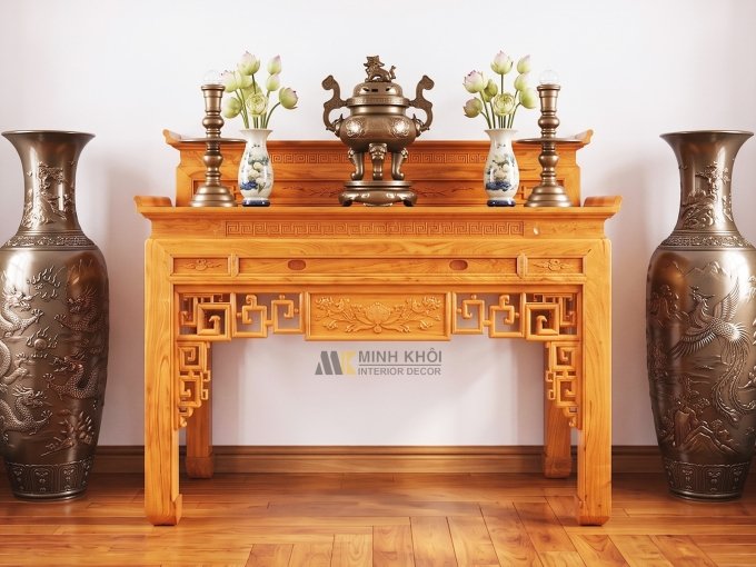 Bàn Thờ Gỗ Hương Đá 2 Tầng Chạm Hoa Sen - BT908