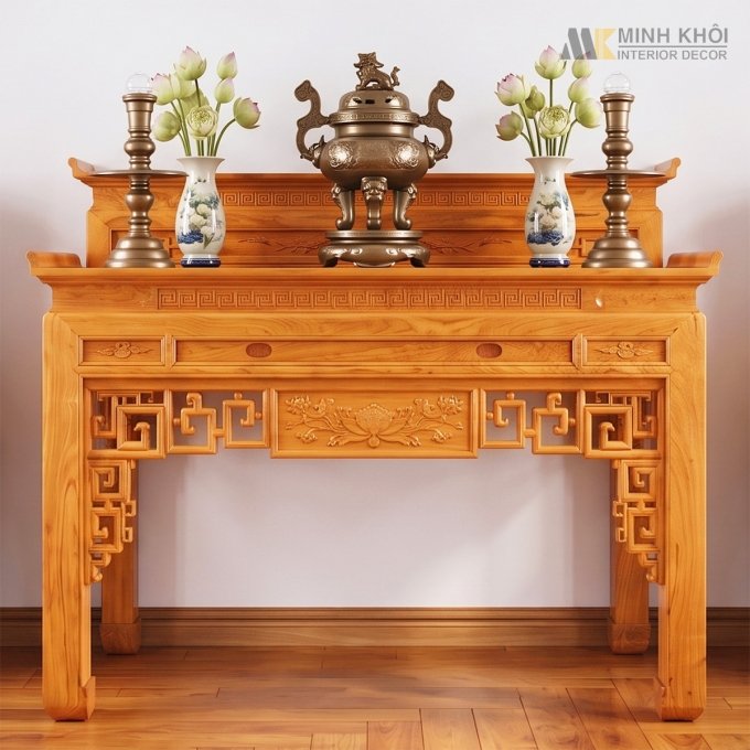 Bàn Thờ Gỗ Hương Đá 2 Tầng Chạm Hoa Sen - BT908