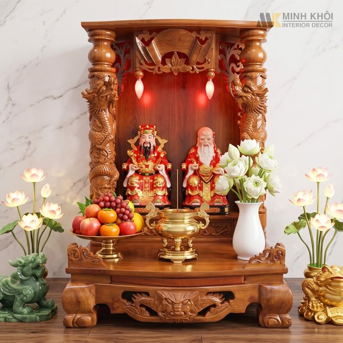 Bàn Thờ Ông Địa Gỗ Căm Xe Trụ Rồng - BTTT503